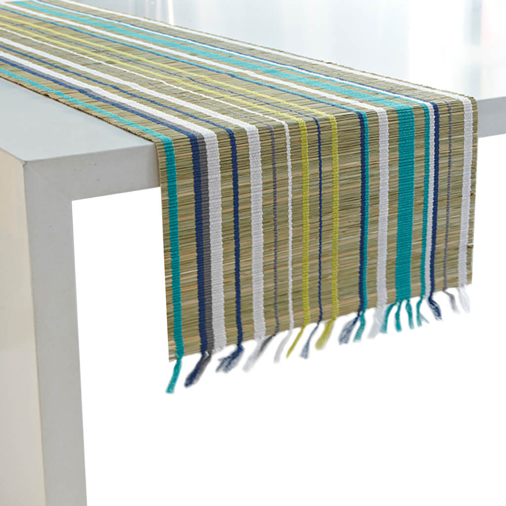 Salvador Woven Straw Table Runner Blue