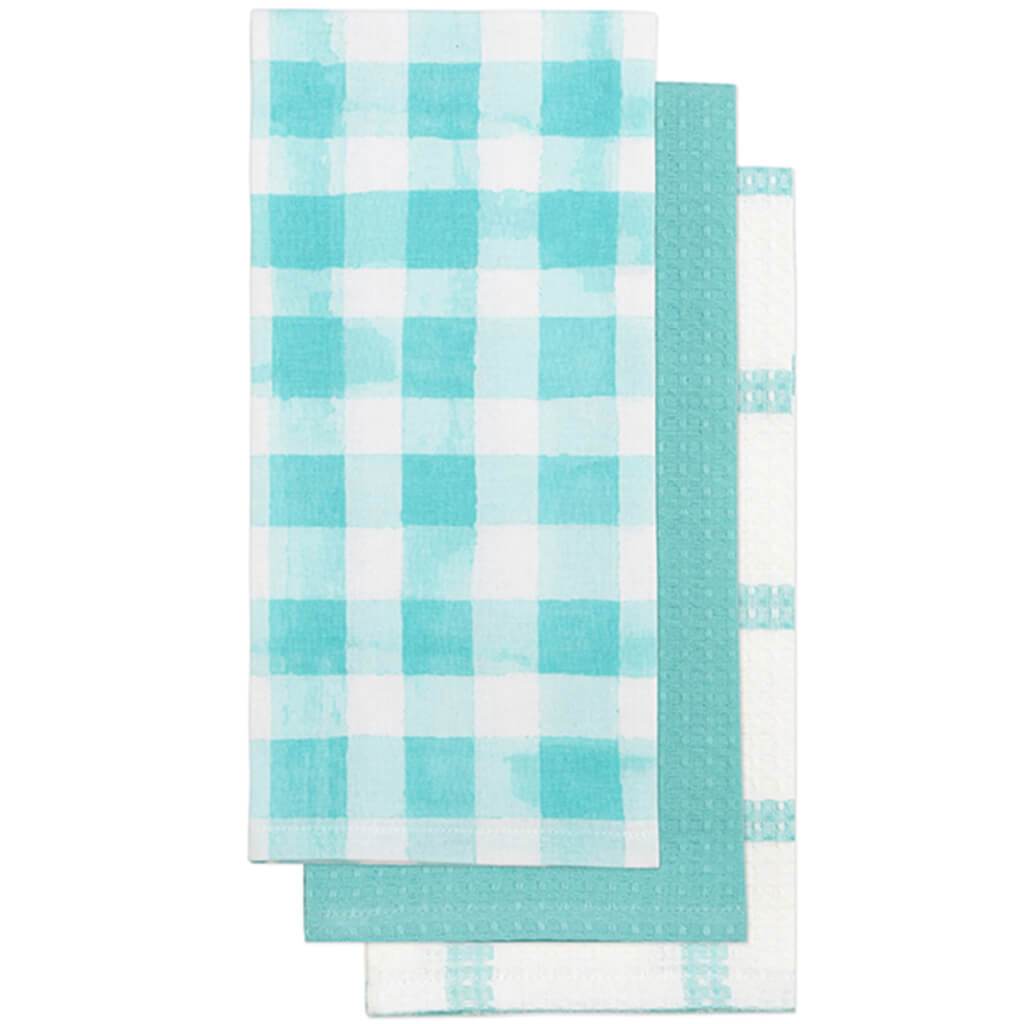 Watercolor Check Cotton Kitchen Towel Aqua