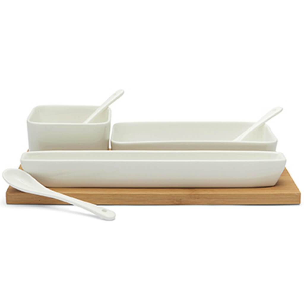 Marche 4pcs Dish Set Olive/Snack White