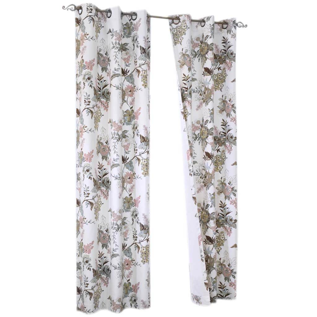 Romantic Floral Grommet Top Panel Curtains Seafoam