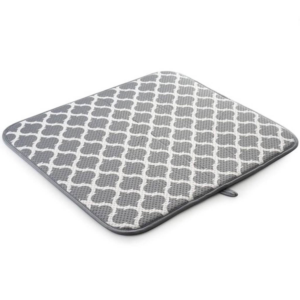 Microfiber Dish Drying Mat, Gray Trellis,