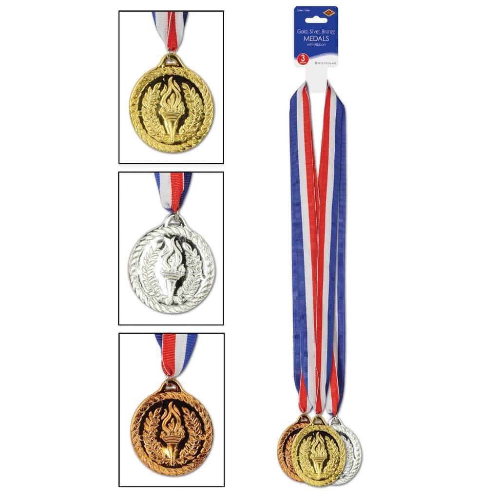 Medals with Ribbon Gold, Silver &amp; Bronze