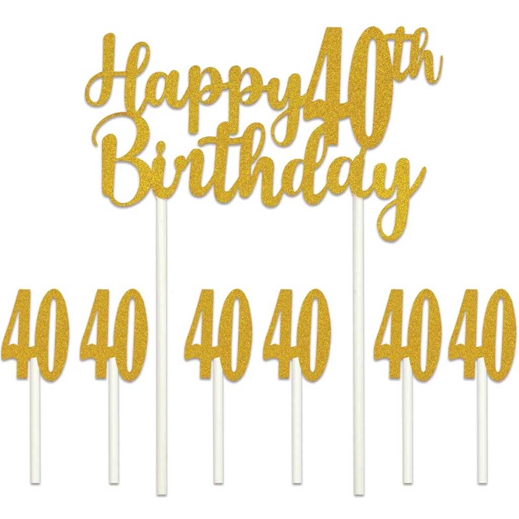 Cake Topper Happy Birthday 40th 6in x 8.25in