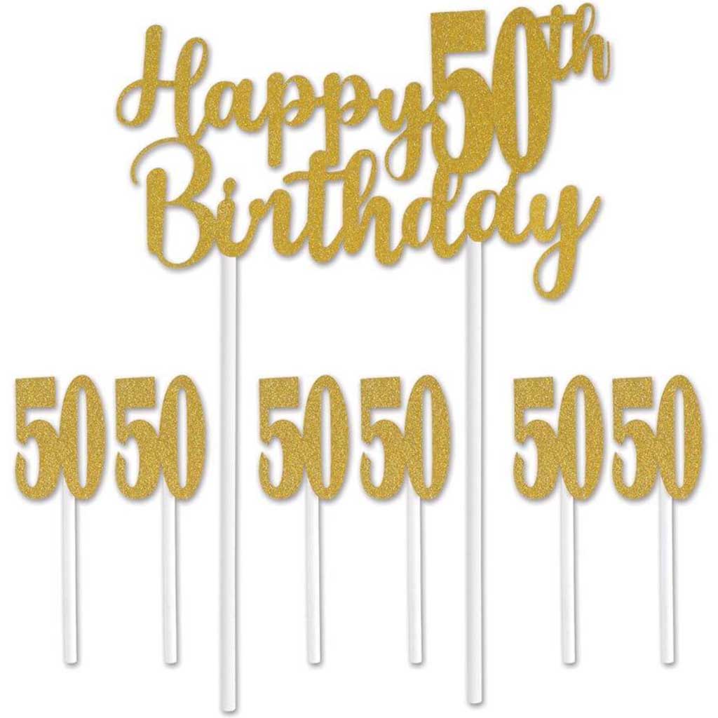 Cake Topper Happy Birthday 50th 6in x 8.25in