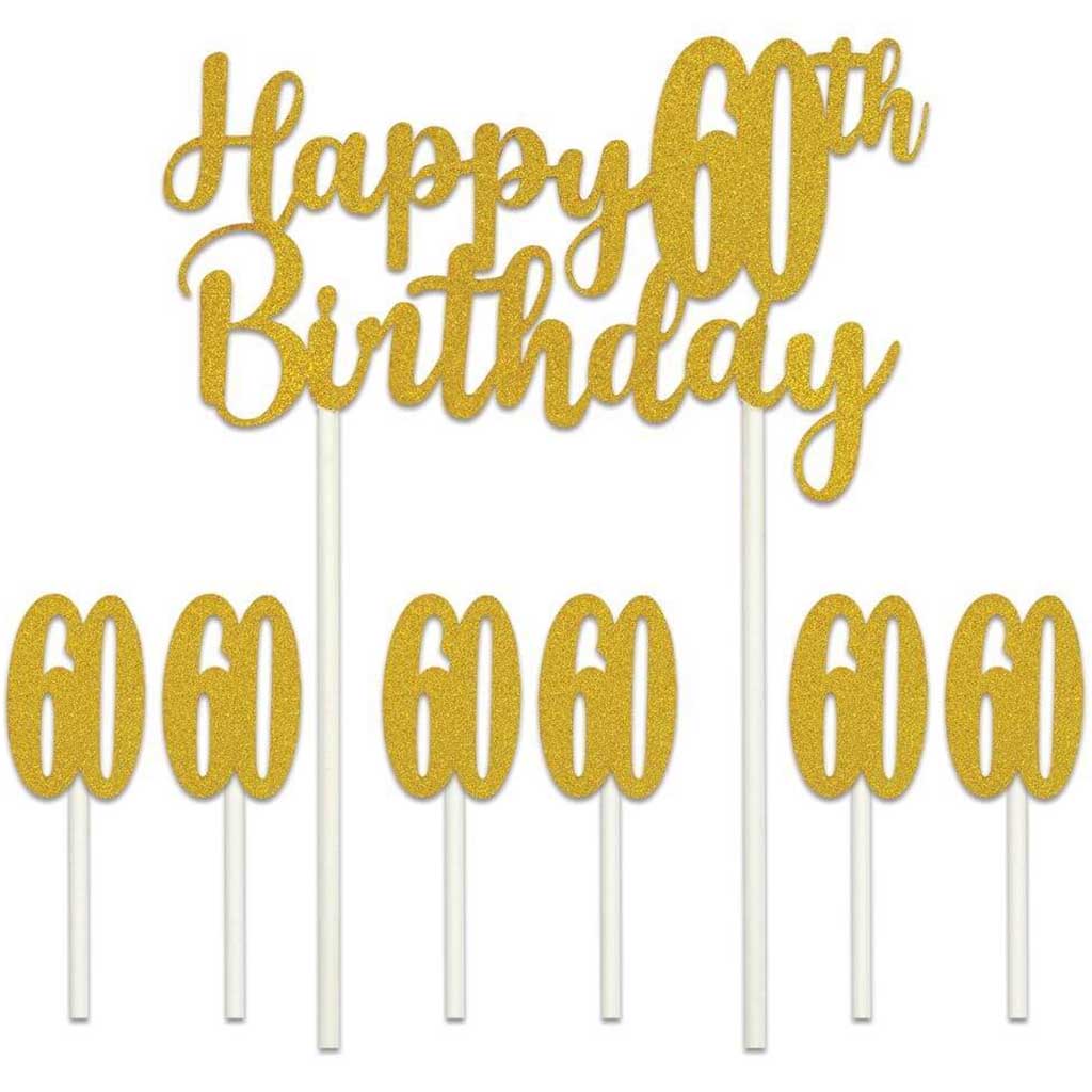 Cake Topper Happy Birthday 60th 6in x 8.25in