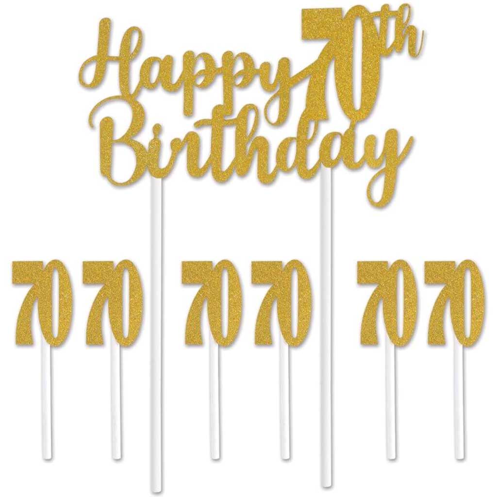 Cake Topper Happy Birthday 70th 6in x 8.25in