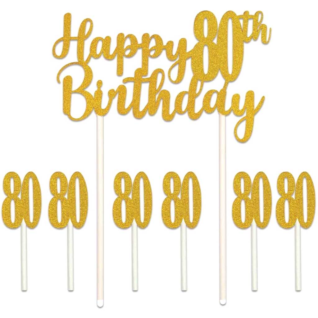 Cake Topper Happy Birthday 80th 6in x 8.25in