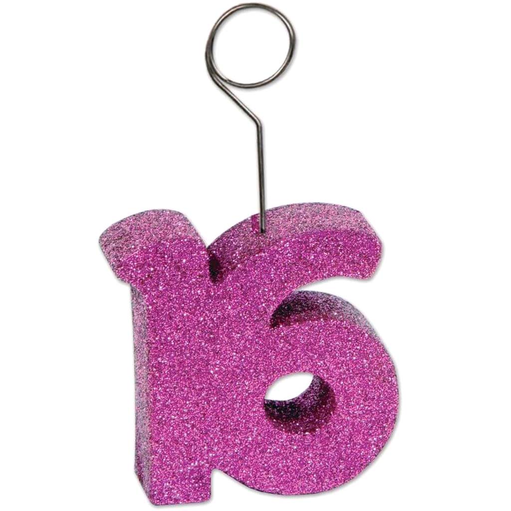 Photo/Balloon Holder Glittered "16" 6oz