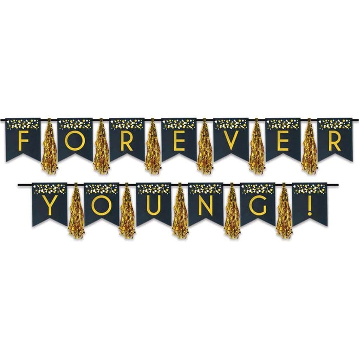 Streamer Tassel Forever Young! 13in x 9ft & 13in x 8ft