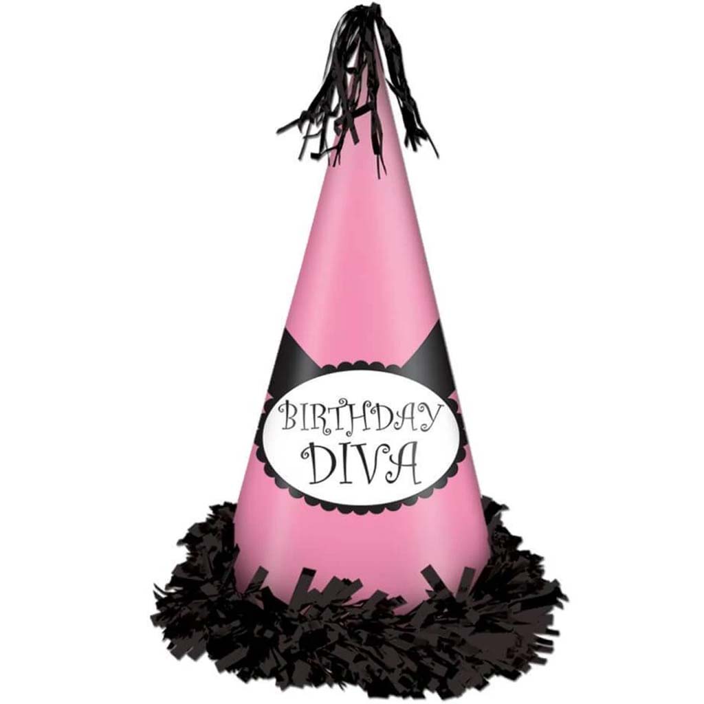 Party Hat Fringed Foil Birthday Diva 12.5in