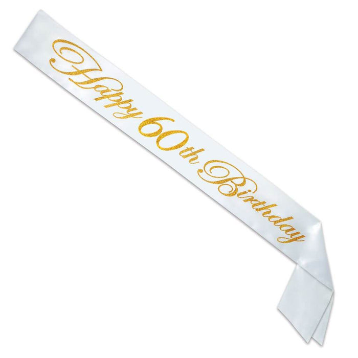 Satin Sash Glittered Happy 60Th Birthday 33in x 4in