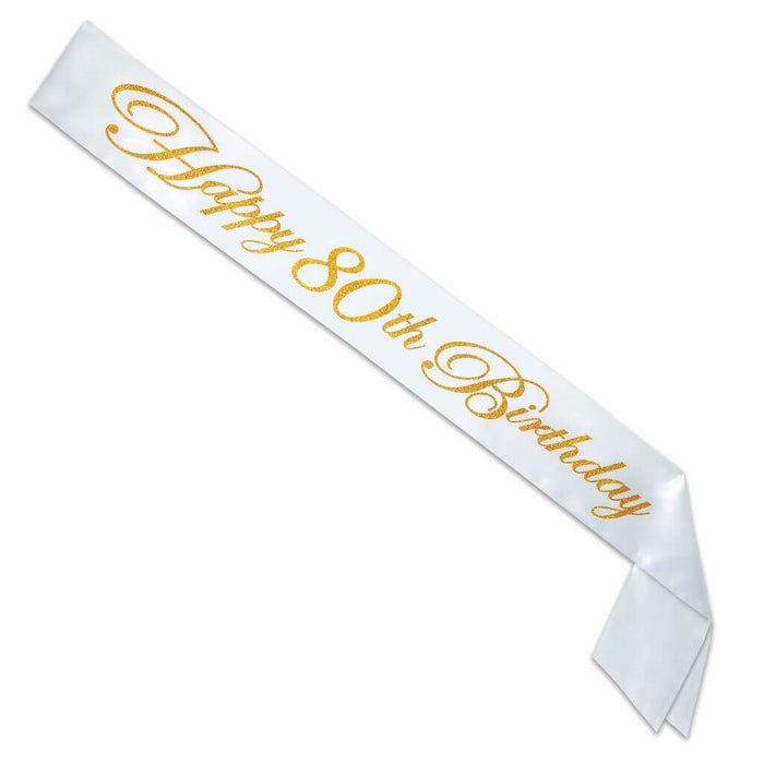 Satin Sash Glittered Happy 80Th Birthday 33in x 4in