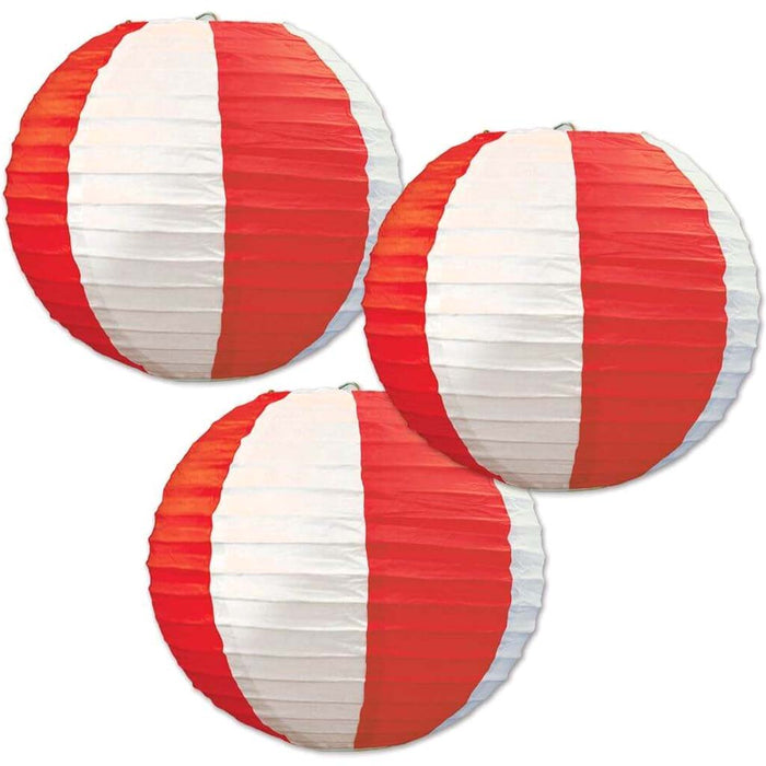 Lanterns Stripes Paper Red & White 9in