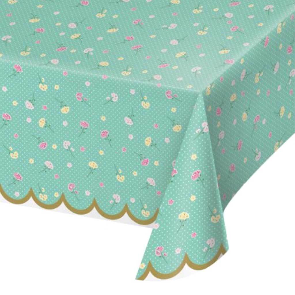 Floral Tea Party Plastic Plastic Tablecover 54inx108in