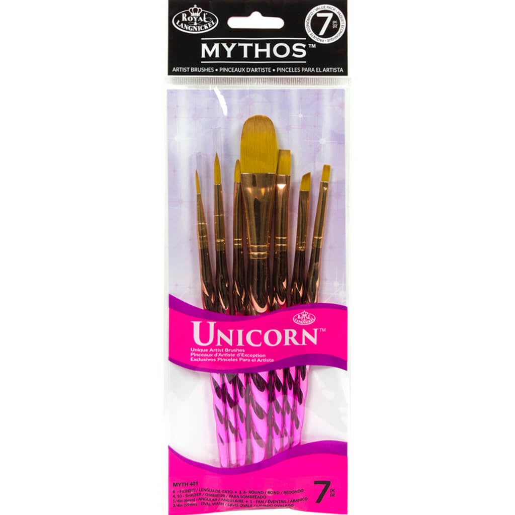 Unicorn Handle Artist Paint Brush Variety 7 Piece Set