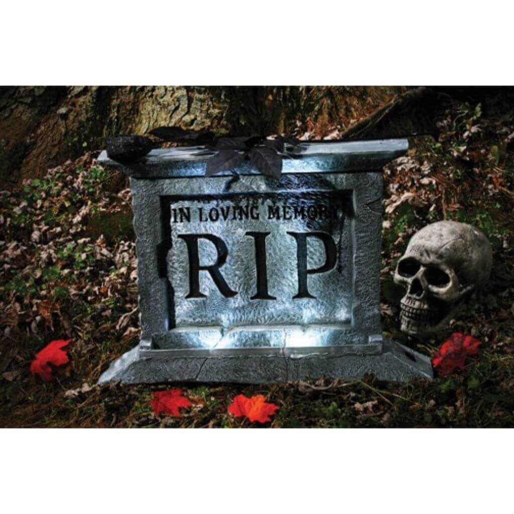 Light Up Spooky Tombstone with Black Rose 22in