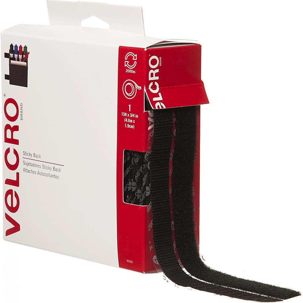 Velcro Black Sticky Back Fastener Roll 15ft x 3/4in