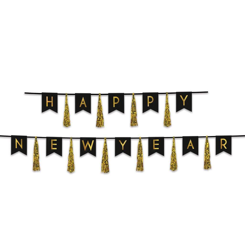 Tassel Streamer Happy New Year 13in x 6ft &amp; 13in x 9ft