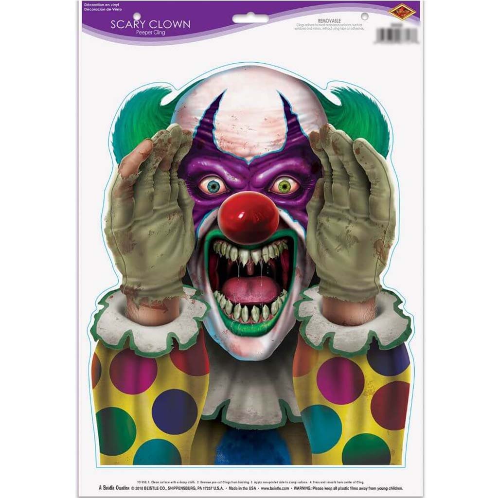 Cling Scary Clown Peeper 12in x 17in