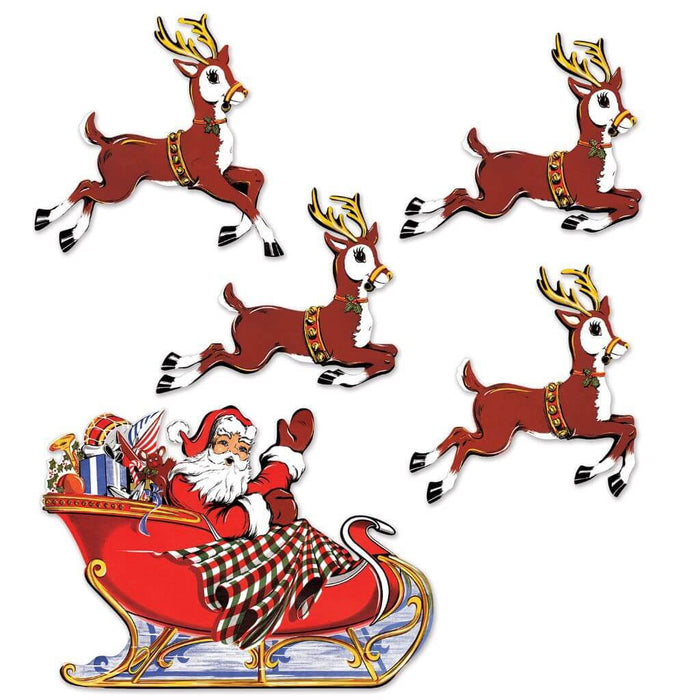 Vintage Christmas Santa & Sleigh Cut-Outs