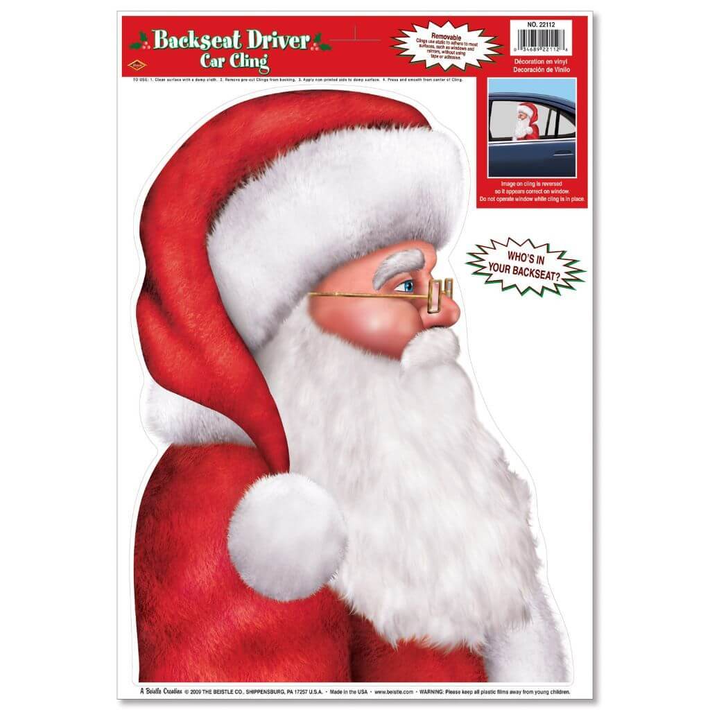 Santa Car Cling 12i x 17in