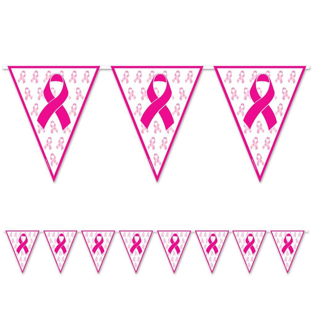 Pink Ribbon Pennant Banner 11in x 12ft