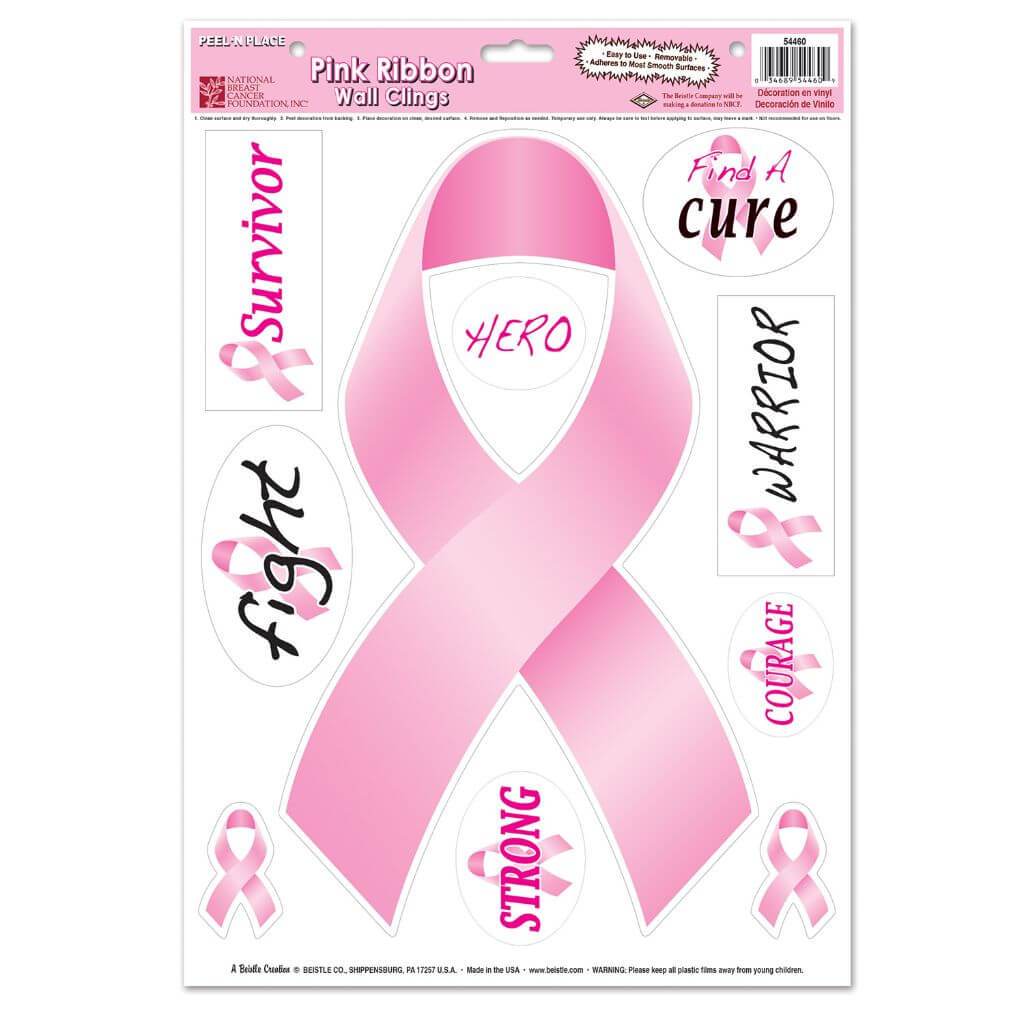 Peel &#39;N Place Pink Ribbon/Find A Cure 12in x 17in