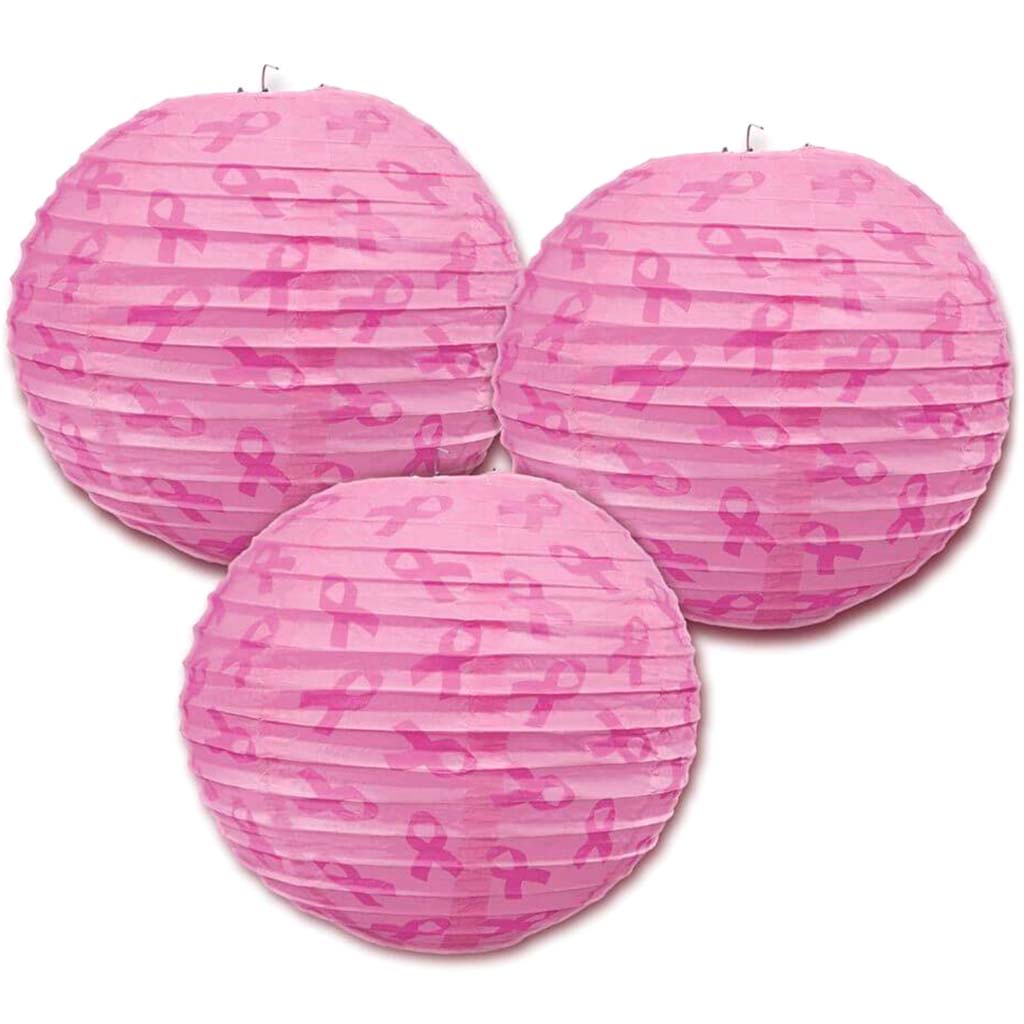 Paper Lanterns Pink Ribbon 9.5in