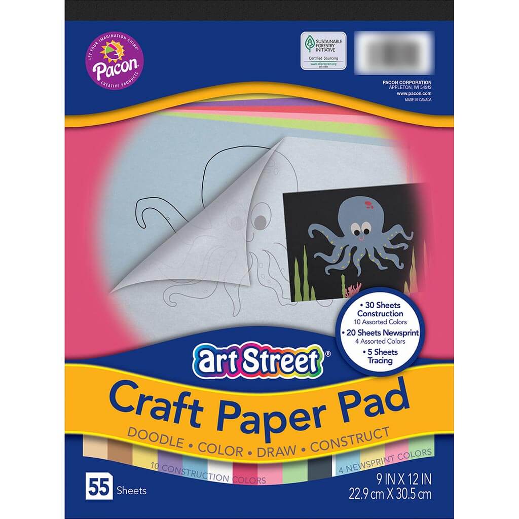 Craft Paper Pad 9in x 12in 15 Assorted Colors