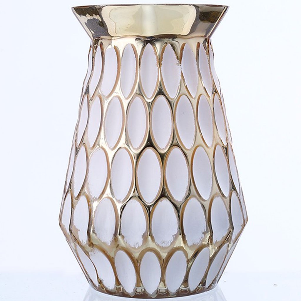 Glass Vase White Gold H:9in D:6.5in