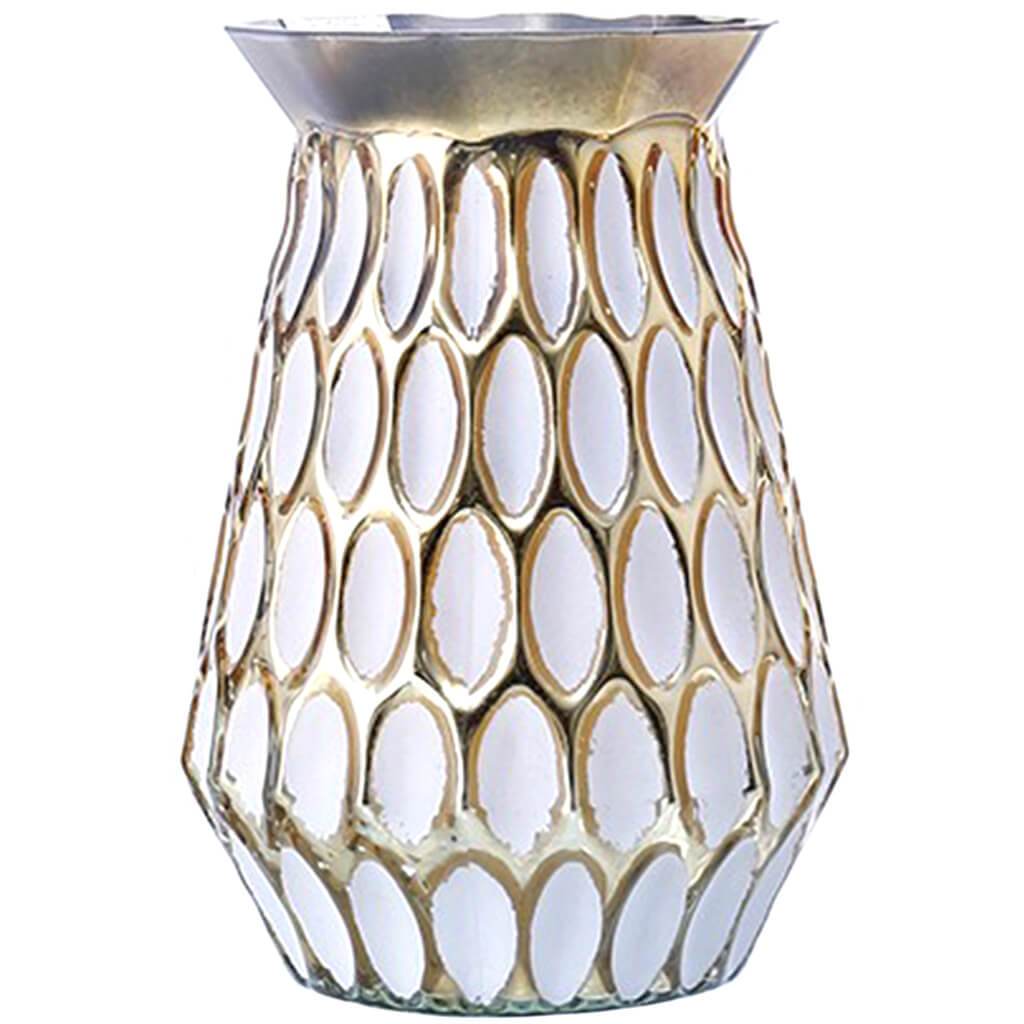 Glass Vase White Gold H:7in D:5in