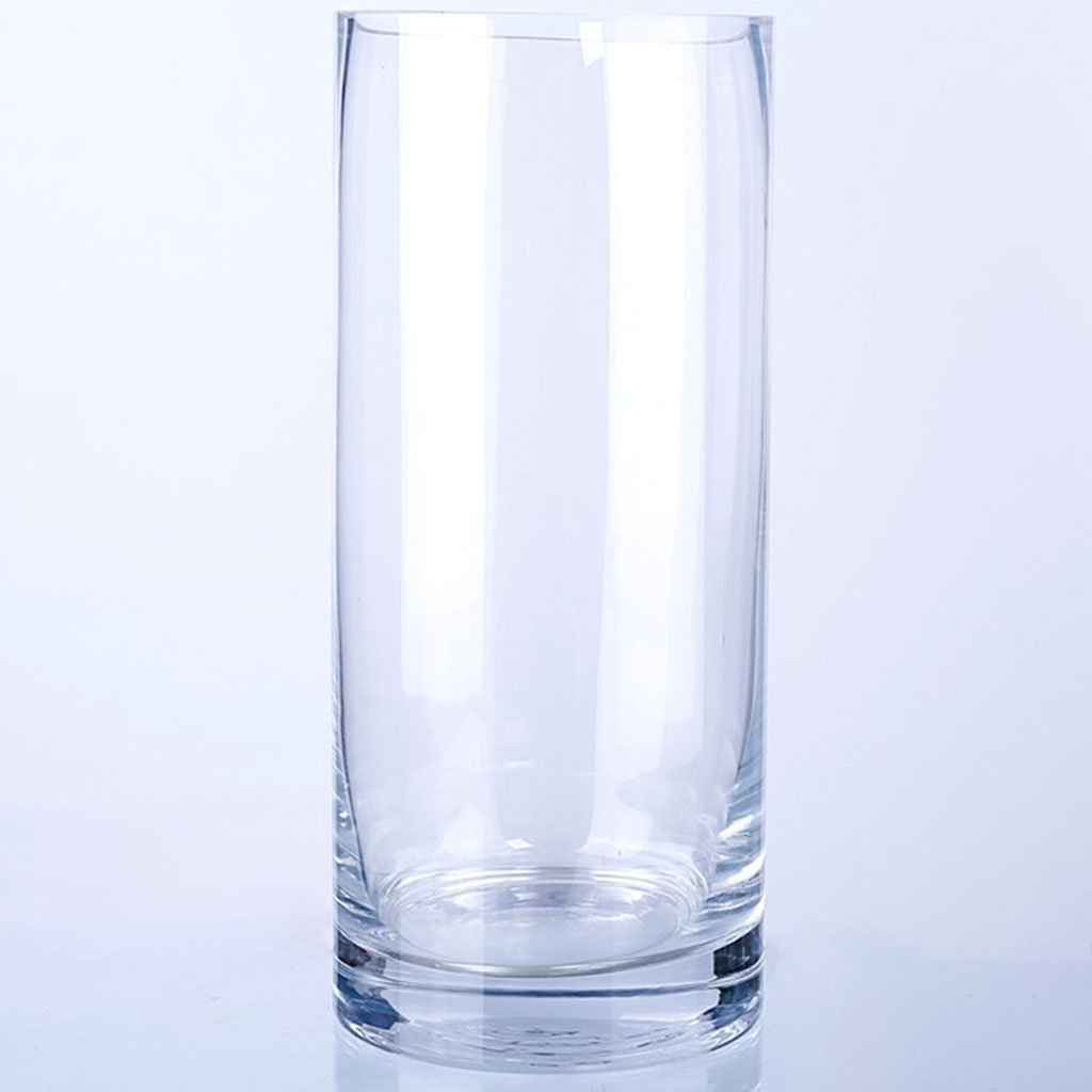 Clear Glass Cylinder Vase, H:14in D:6in