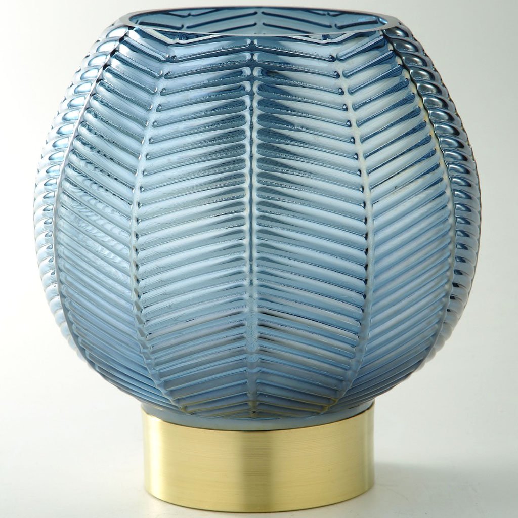 Blue Glass Vase H:9.5in D:8.5in