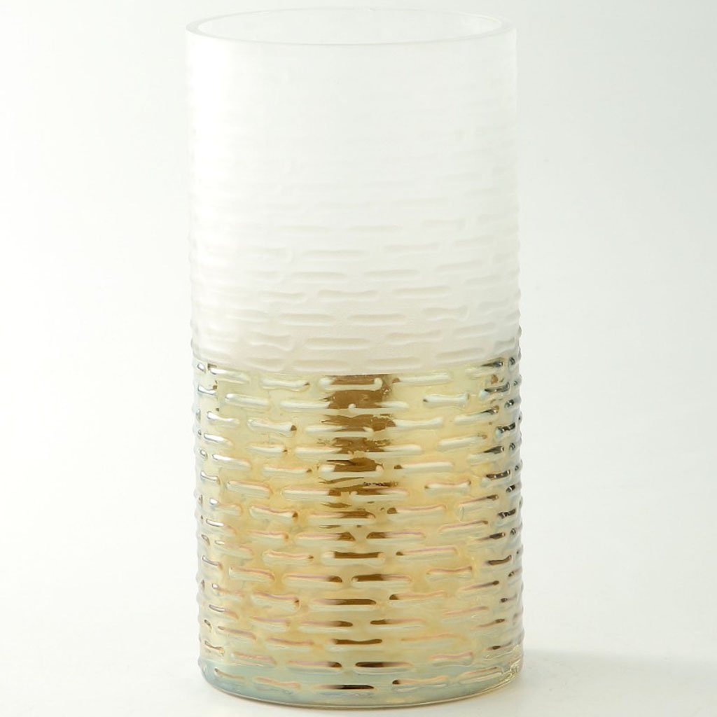 White Brown Glass Vase H:9.5in D:4.5in