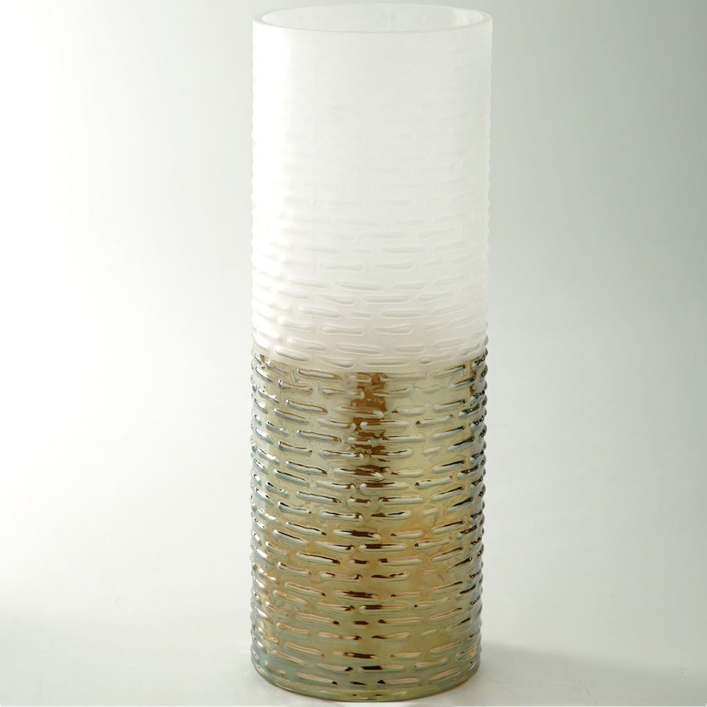 White Brown Glass Vase H:13.5in D:4.5in