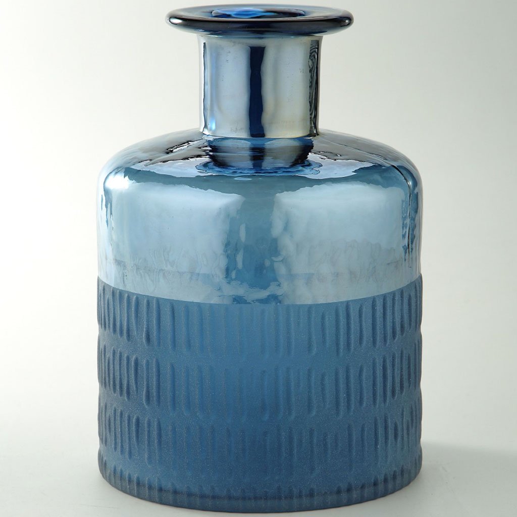 Blue Glass Vase H:9.5in D:6.5in