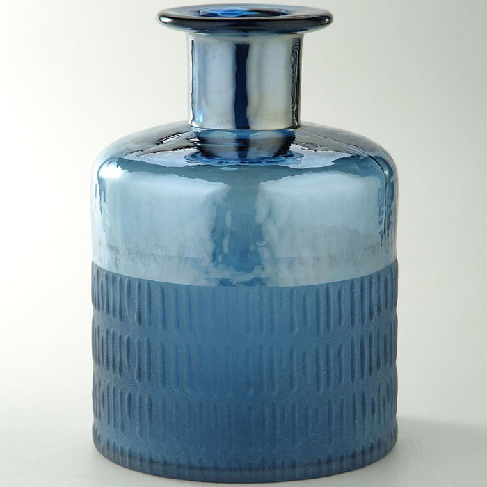 Blue Glass Vase H:9.5in D:6.5in
