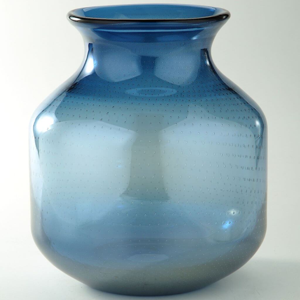 Blue Glass Vase H:9.5in D:8.5in