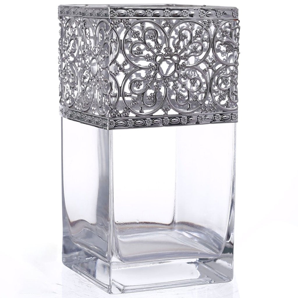 Square Glass Vase L:4in W:4in H:7.5in