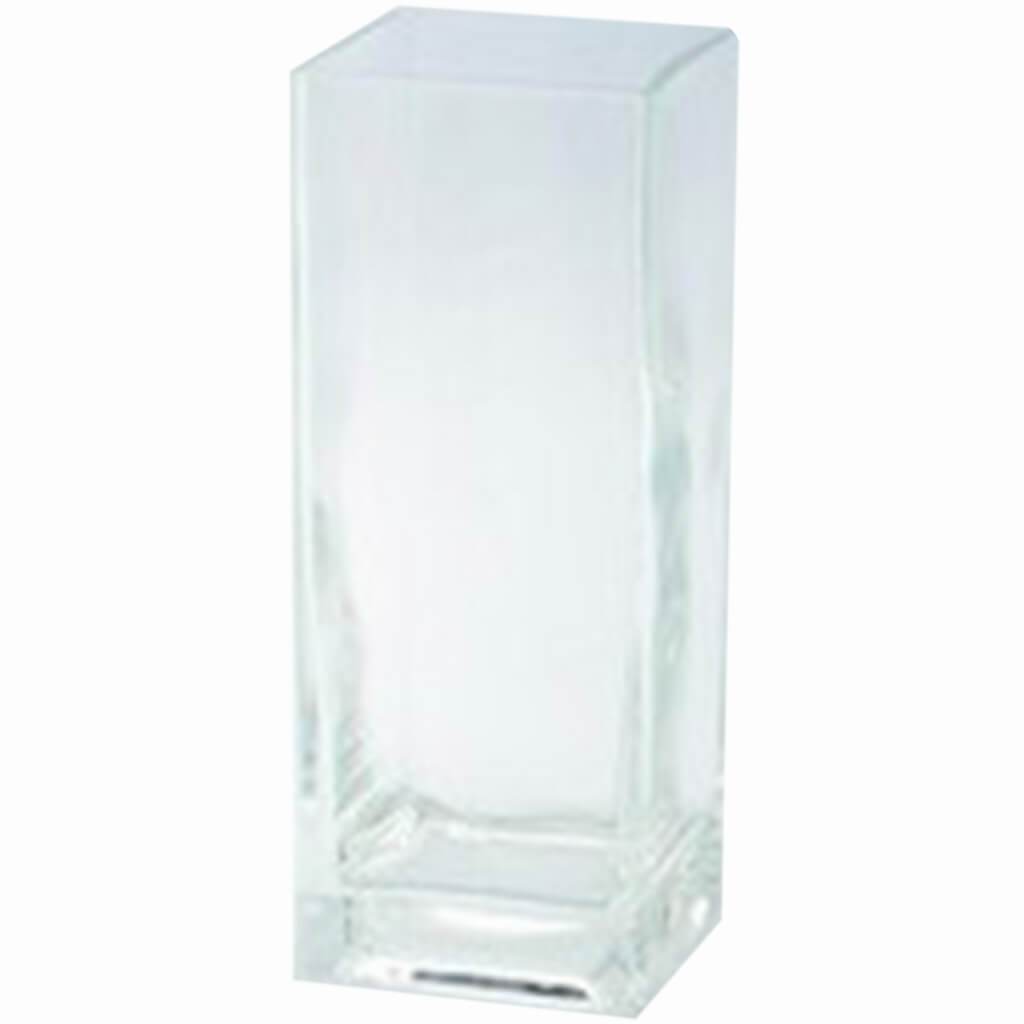 Square Clear Glass Vase L:4in W:4in H:10in