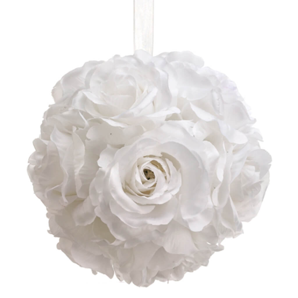 Rose Kissing Ball White 6in