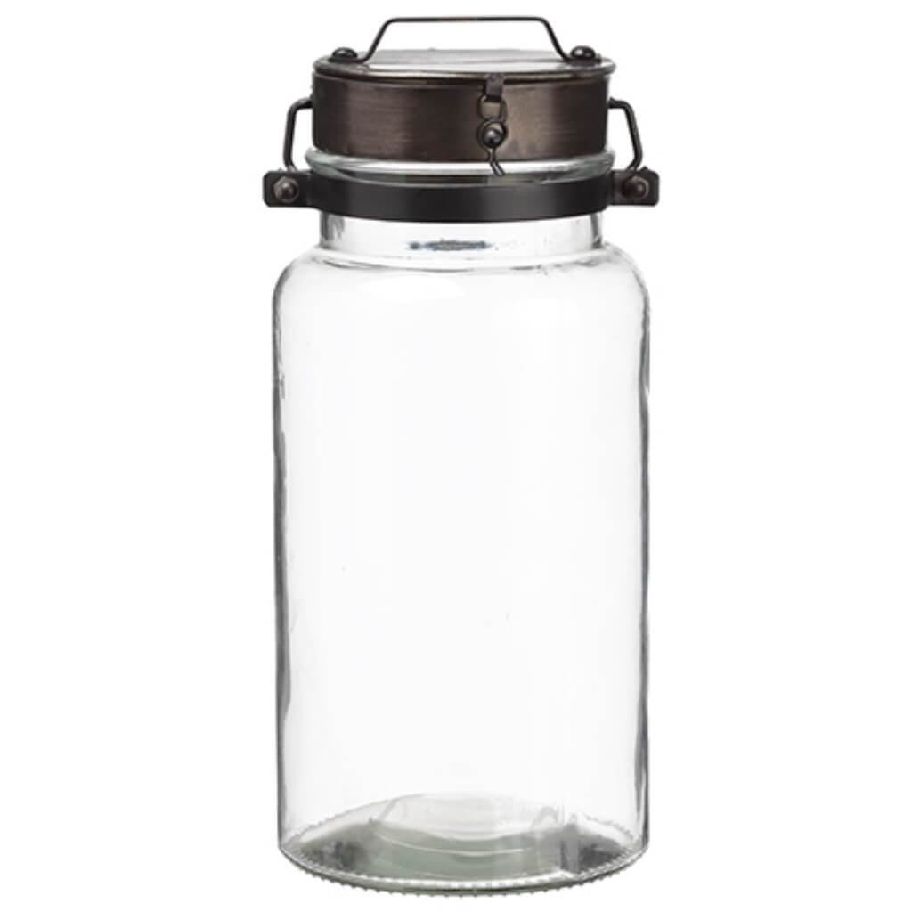 Glass Jar with Metal Lid Clear Rust 13.75inH x 6inD