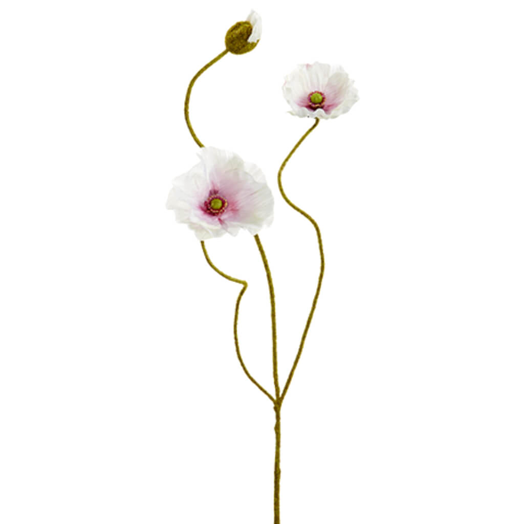 Poppy Spray with 2 Flowers and One Bud 24.4in Light Pink