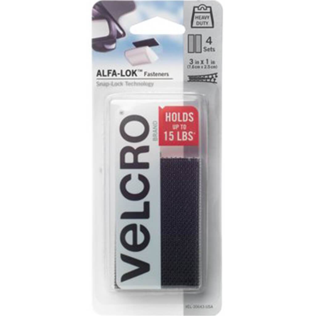 Velcro Alfa-Lok Black Fastener 3in x 1in with Snap-Lock