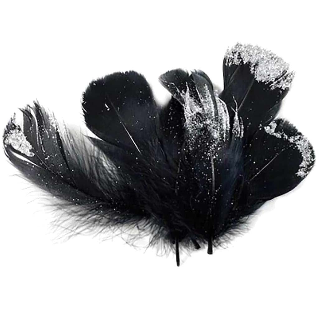 Glitter Feathers: Assorted Black/White, 6 Inches, 5.9 Grams