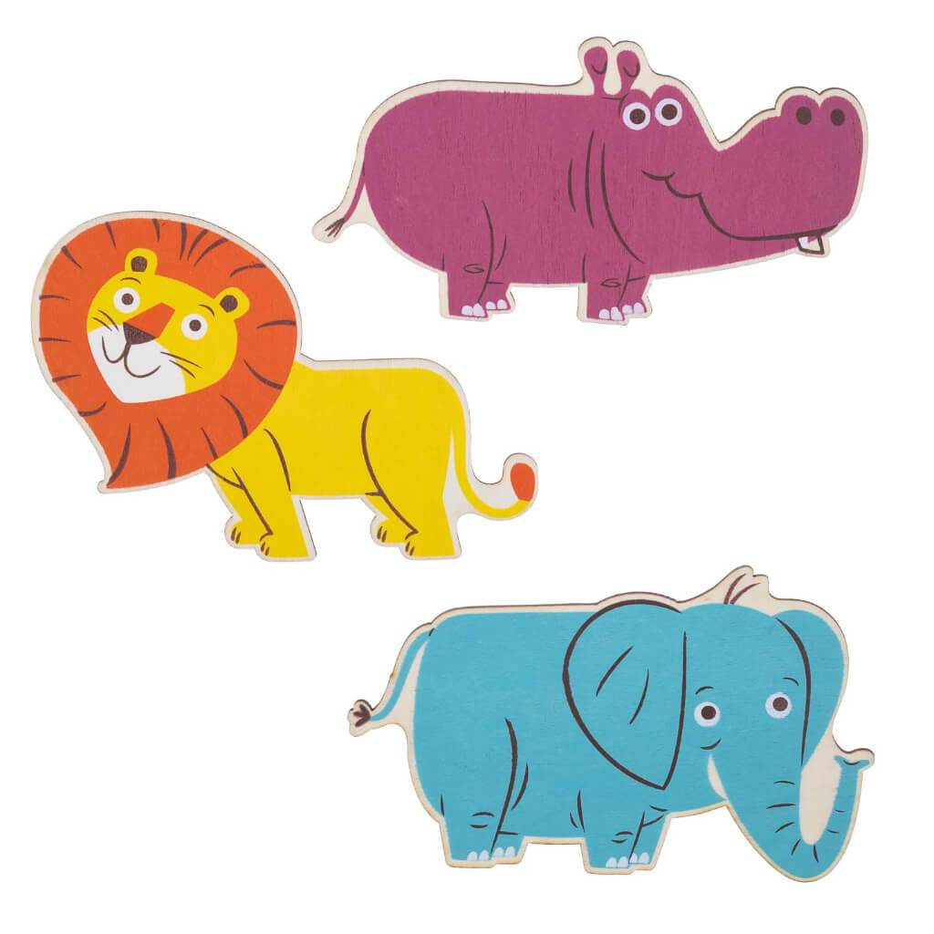 Printed Wood Shapes - Safari Animals, 3 Pieces