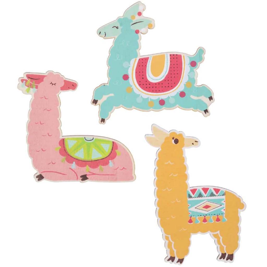 Printed Wood Shapes - Llamas, 3 Pieces