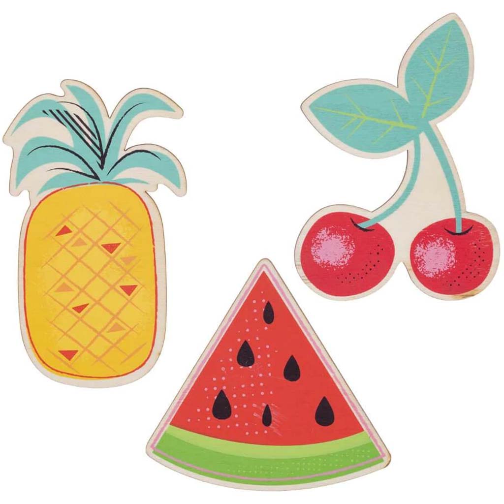 Printed Wood Shapes - Fruits, 3 Pieces