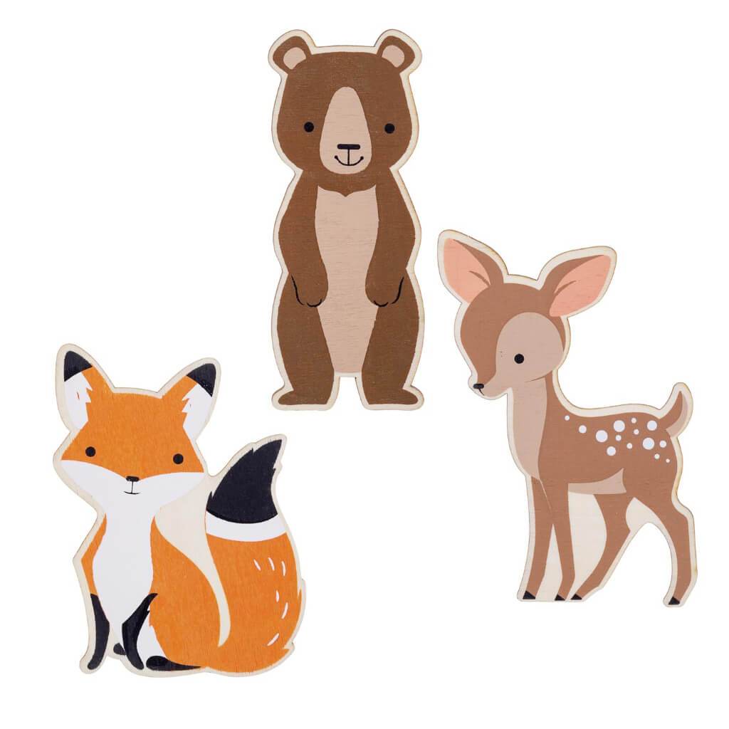 Printed Wood Shapes - Woodland Animals, 3 Pieces