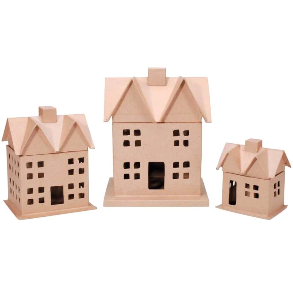 Paper Mache House Box Set of 3